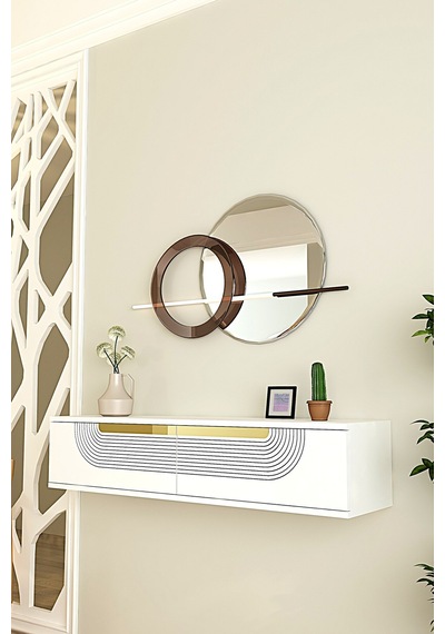 Da1202bg Meyra Dresuar Ve Antre Rafı Beyaz-gold 120cm Beyaz - Altın