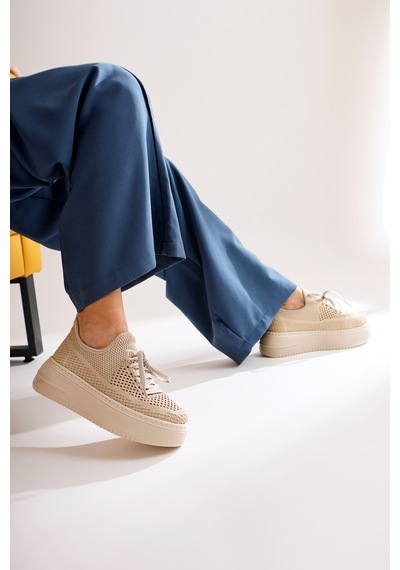 Benito Bej Triko Streç Kalın Tabanlı Sneakers 001