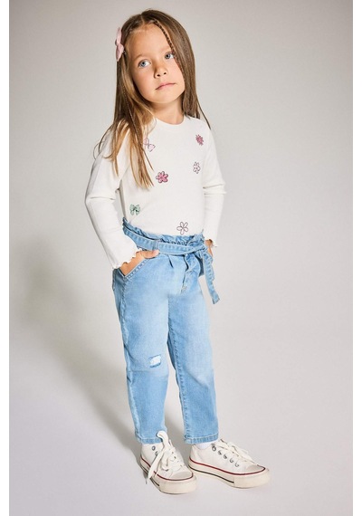 Defacto Paperbag Düz Paça Jean Pantolon Kız Bebek D1532A524AU Mavi