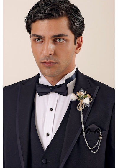 İmza Desenli Çıkarılabilir Kırlangıç Yaka Tam Astar Yelekli 6 Drop Slim Fit Dar Kesim Smokin Damatlık 1001225203-Koyu Lacivert İmza Desenli Çıkarılabilir Kırlangıç Yaka Tam Astar Yelekli 6 Drop Slim Fit Dar Kesim Smokin Damatlık 1001225203-Koyu Lacivert