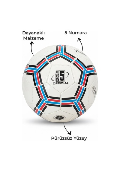 Futbol Topu Sert Zemin Halı Saha 5 Numara Beyazkırmızımavi