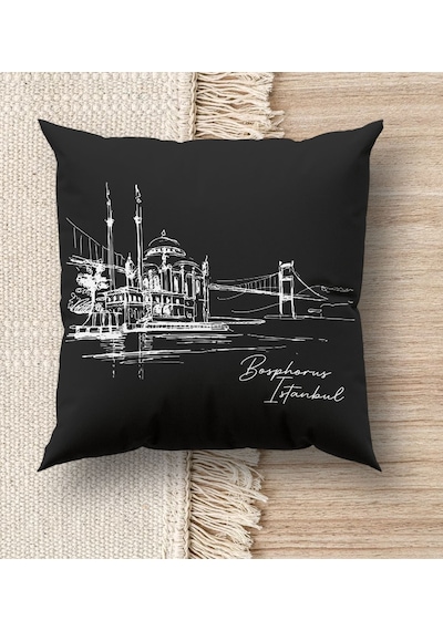 Bk Gift İstanbul Tasarımlı Premium Kumaş Siyah Kırlent Yastık, Ev Hediyesi, Ev Dekorasyonu, Dekoratif Hediye-3 Diğer