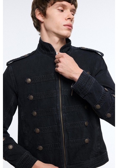Defacto Regular Fit Dik Yaka Napolyon Fermuarlı Pamuklu Jean Ceket J1024ax26aunm40 Siyah-nm40