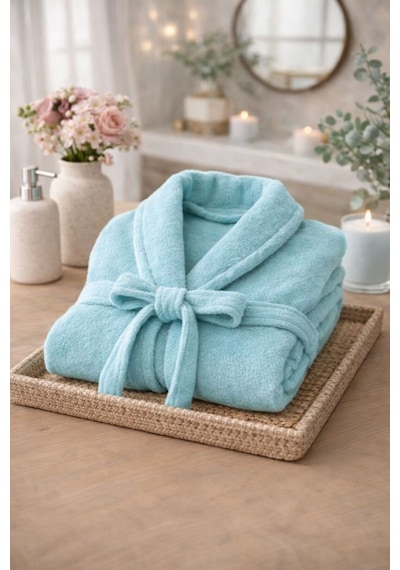 Premium Pamuklu Unisex Bornoz - Yumuşak Dokulu Hızlı Kuruyan Canlı Renkli Bornoz Mint