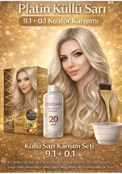 Maxx Deluxe Platin Küllü Sarı 9.1+0.1 Kuaför Karışımı Kalıcı Saç Boyası