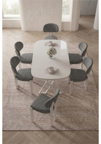 Opss 90x168 Beyaz Mdf Masa, Metal X Ayak, Metal Sandalye, 6 Kişilik Mutfak Masası Takımı Ve Yemek Masası Takımı Antrasit Opss 90x168 Beyaz Mdf Masa, Metal X Ayak, Metal Sandalye, 6 Kişilik Mutfak Masası Takımı Ve Yemek Masası Takımı Antrasit