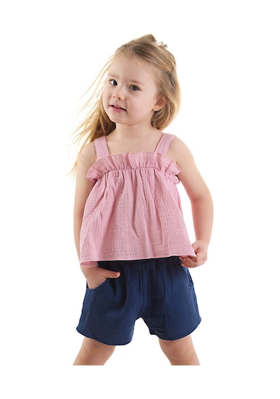 Denokids Kız Bebek Çocuk Pembe Müslin Bluz Şort Takım Pembe