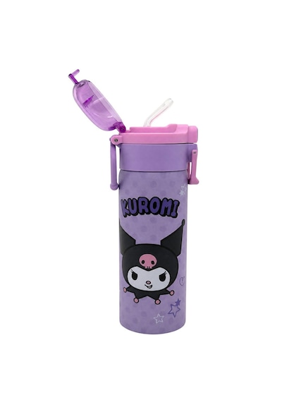 Kuromi Çift Fonksiyon Kapaklı Çelik Matara 600ml 3830 Mor