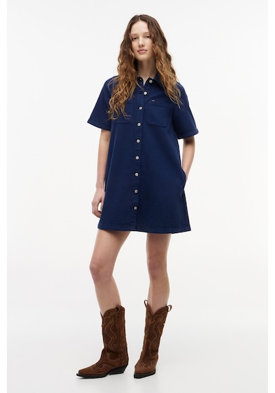 Tommy Hilfiger Tjw Kadın Fitilli A Kesim Denim Medium Elbise-16388 Lacivert