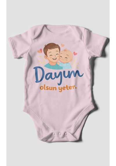 Morivokids Dayım Olsun Yeter Kısa Kollu Bebek Body %100 Pamuk Bebe Pembe