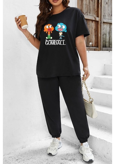 Uyguntarz Unisex Gumball Baskılı 2'li Eşofman Takımı Siyah