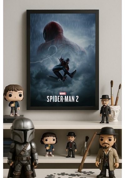 Spider-man Siyah Ahşap Çerçeveli Poster, Dekoratif Oyun Duvar Tablosu