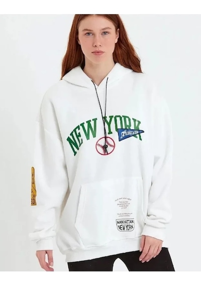 Suma Beyaz Baskılı Kapüşonlu Sweatshirt Xl Beden
