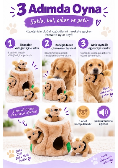 Outward Hound Hide A Squirrel Small Sincap Yuvası Peluş Köpek Zeka Oyuncağı