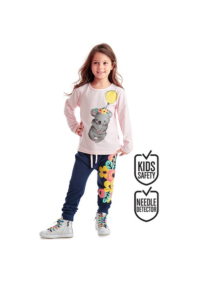 Denokids Balonlu Koala Kız Çocuk Kışlık T-shirt Pantolon Takım