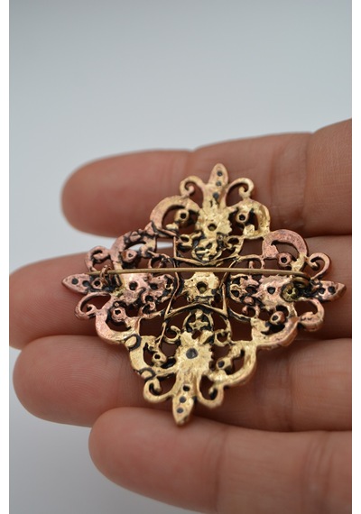Stoneage Broş Zirkon Taşlı Bronz Zincir Hediyeli