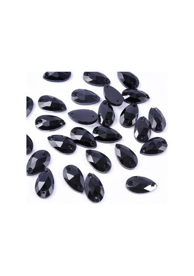 Gymo Premium Kalite Altı Düz Delikli Dikme Kristal Taş Teardrop 10.5 18mm P02 Black 28 Adet