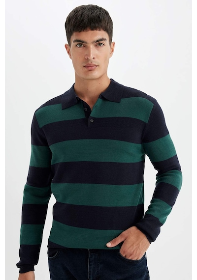 DeFacto Standart Fit Normal Kesim Çizgili Polo Yaka Triko Kazak Y4194AZ24WNGN852