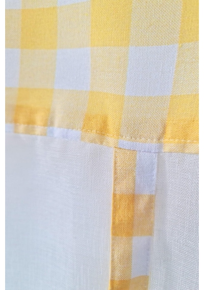 Naturel Potlu Ekose Tül Perde Retro Sarı