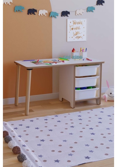 Oyun & Aktivite Masası 90x45 Cm Oyuncak Dolabı 3 Sepetli Çocuk Çalışma Masası Oyun Masası - Beyaz Çok Renkli