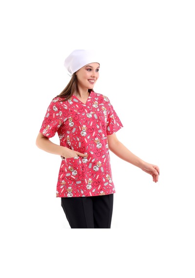 Zarf Yaka Desenli Üst - 3706 Doctor Ayıcık Pembe-6843