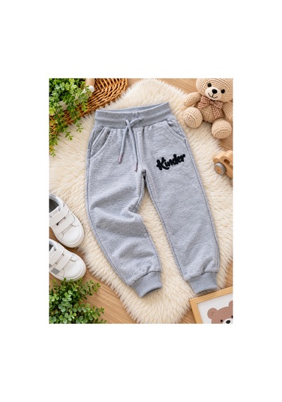 Uğur Bebe %100 Pamuk Kız Çocuk Eşofman Takımı Pembe Gri Happy Kinder Baskılı Sweatshirt Jogger Alt Spor Takım Pembe Pembe