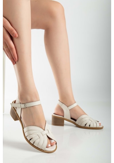 Analin Shoes Kadın Hakiki Deri Bilekten Bağlı Sandalet - Kahve Krem