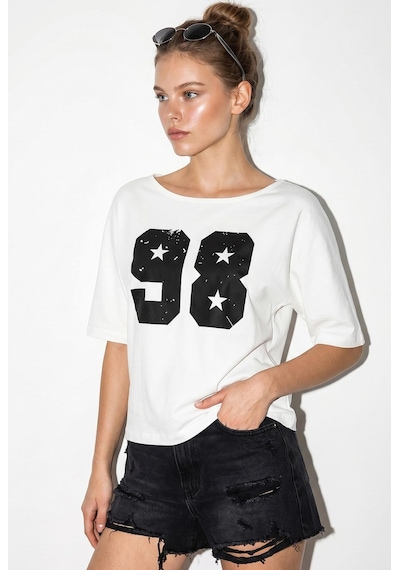 Shade Kadın Kayık Yaka Baskılı Oversize %100 Pamuk T-shirt Öt100005 60286270 - Beyaz