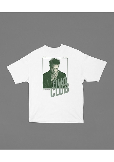 Fight Club 1999 Tyler Durden Baskılı Unisex Tişört, Oversize Film Beyaz
