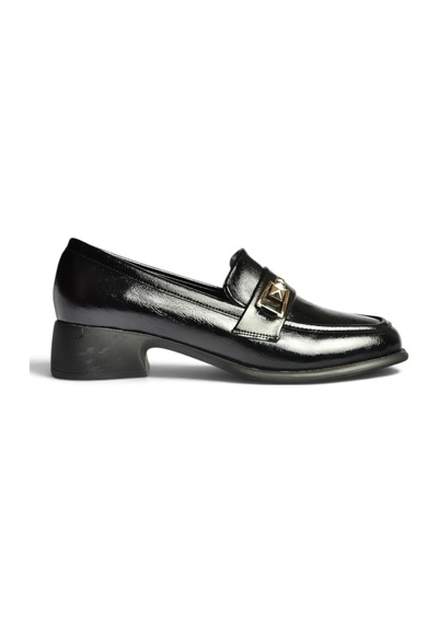 Fox Shoes Z820106460 Siyah Rustik Kalın Topuklu Loafer Ayakkabı