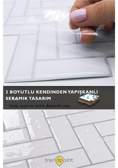 Trendpoint 3d 30 30cm Mutfak Tezgah Arası Kaplama Kendinden Yapışkanlı Balıksırtı Beyaz Görünüm