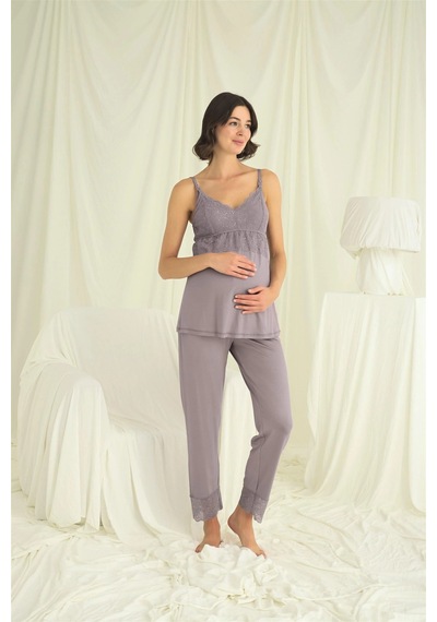 L'ombre Dantelli Hamile Lohusa 3lü Pijama Takımı