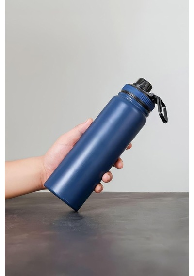 Çelik Lacivert 1000 Ml Tutmalı Süzgeçli Kamp Termosu Çok Renkli