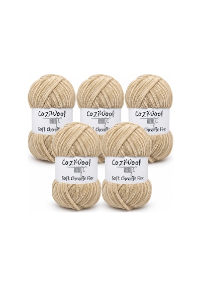 Kadife İp Soft Chenille Fine 5'li Paket 5x100 Gr 160 Mt El Örgü İpi Kum Bej - 925144855