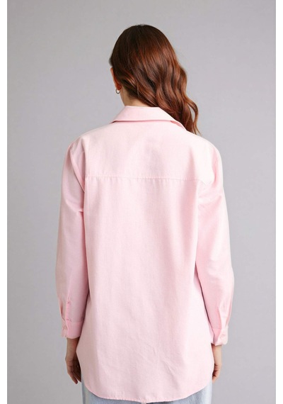 Defacto Relax Fıt Gömlek Yaka Poplin Uzun Kollu Tunik D7341ax26sppn186 Pembe-pn186