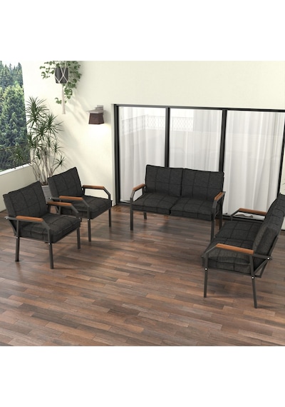 Mygusi Hayal Balkon Bahçe Cafe - Metal Kanepe Koltuk Takımı - 2+2+1+1 Antrasit