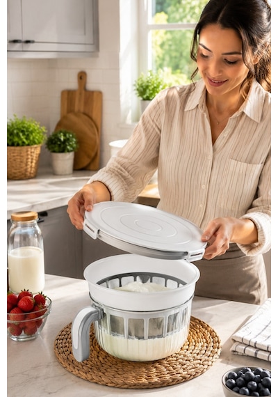 Rüya Chef 3 Litre Yoğurt Süzme Kabı Süzme Yoğurt, Peynir Ve Labne Yapma Kabı Kapaklı Vp-147 Diğer