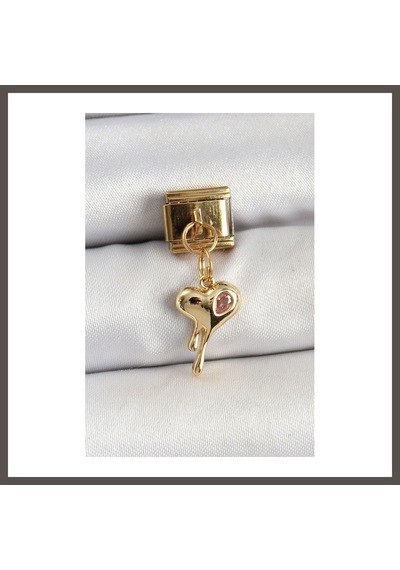 Bezos 316l Çelik Sallantılı Zirkon Taşlı Eriyen Kalp Model Gold Renk Nomination Charm Nxrlvng