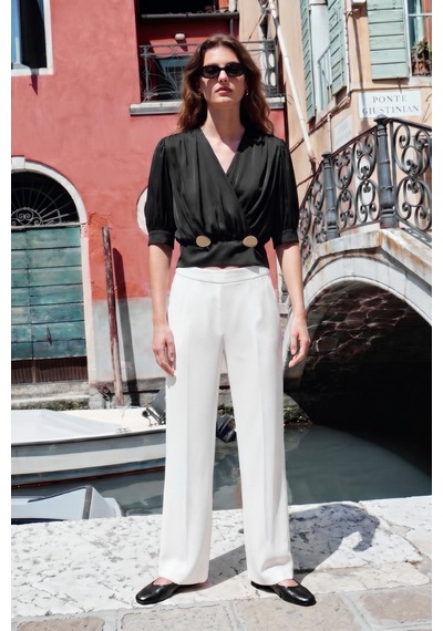 Sateen Bol Paça Pantolon - Ekru-137471