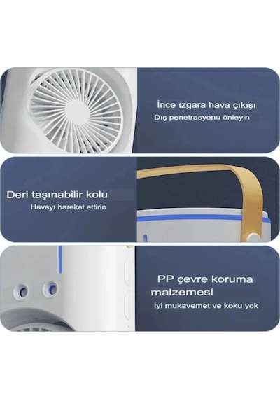 Masaüstü Çift Fanlı Buzlu Vantilatör Led Işıklı Otomatik Salınımlı Taşınabilir Soğutucu Fan Buzlu Klima