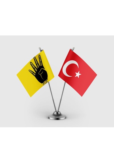 Rabia - Tek Vatan -devlet -bayrak -millet Ve Türk Bayrağı İkili Saten Masa Bayrağı Takımı Diğer