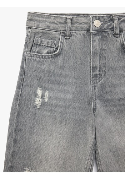 Koton Pamuklu Yıpratılmış Detaylı Balon Form Denim Pantolon Gri 6skg40093ad