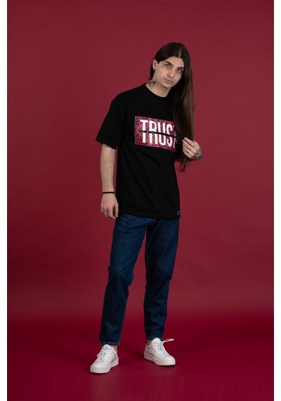 Oversize Bisiklet Yaka Baskılı Erkek Penye T-Shirt