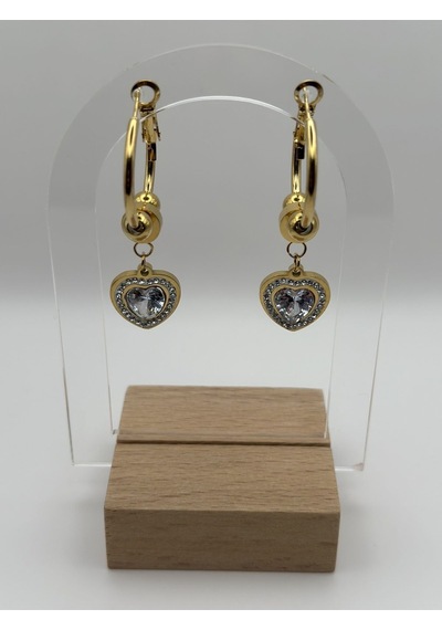 Arnes Jewelry Çelik Sallantılı Zirkon Taşlı Kalpli Küpe Ar190nes Gold