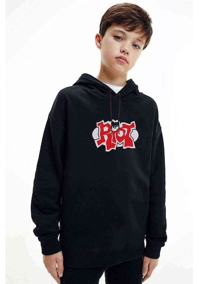 Tshirthane Riot Logobaskılı Unisex Çocuk Kapüşonlu Siyah Sweatshirt