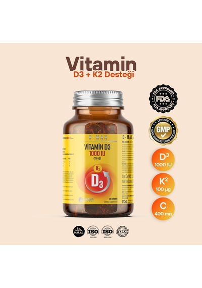 Inmax D-max Vitamin D3 1000 IU + K2 + 30 Soft Jel Kapsül