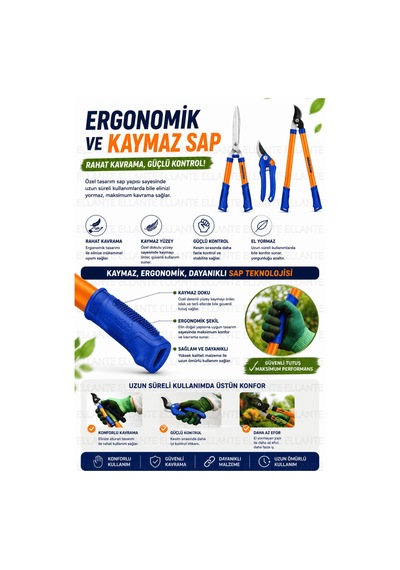 3'lü Profesyonel Bahçe Budama Seti Çit Makası El Budama Makası Uzun Saplı Dal Budama Makası Ergonomi