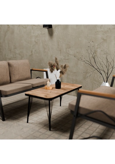 Mb Garden Furnıture Simetri Model, Balkon, Bahçe, Cafe, Metal Koltuk Takımı, Bahçe Takımı ,çay Seti,2+2 Sehpalı Süngerli Cappuccino