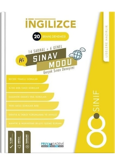 8. Sınıf İngilizce Sınav Modu 20 Deneme Pruva Akademi