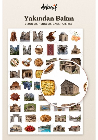 Niğde Sticker Seti 100 Adet - Manastır Su Kemeri Elma Gerçekçi Ajanda Journal Defter Laptop Çıkartma Çok Renkli